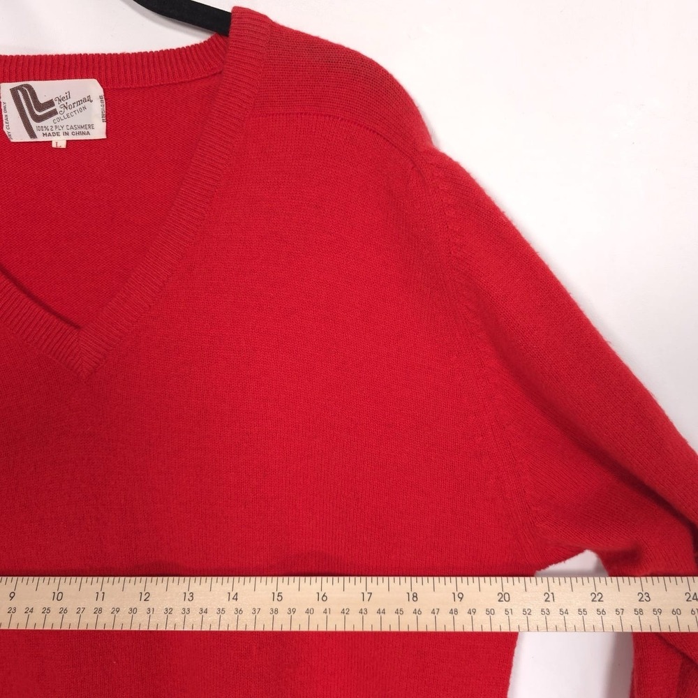 Neil Norman COLLECTION Size L 100% 2-ply CASHMERE Sweater Red Knit 564 Vintage - Picture 3 of 10